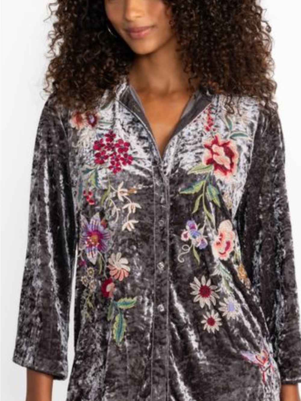 Johnny Was velvet embroidered blouse XL